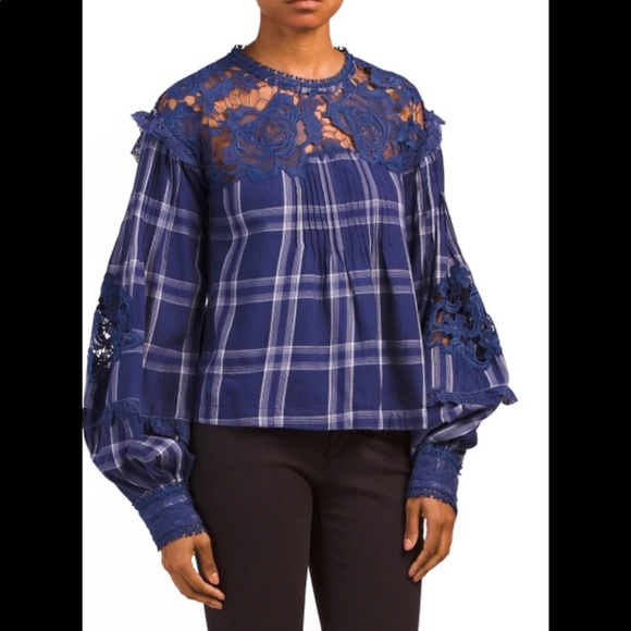 Free People Navy Plaid Top - Picture 5 of 8